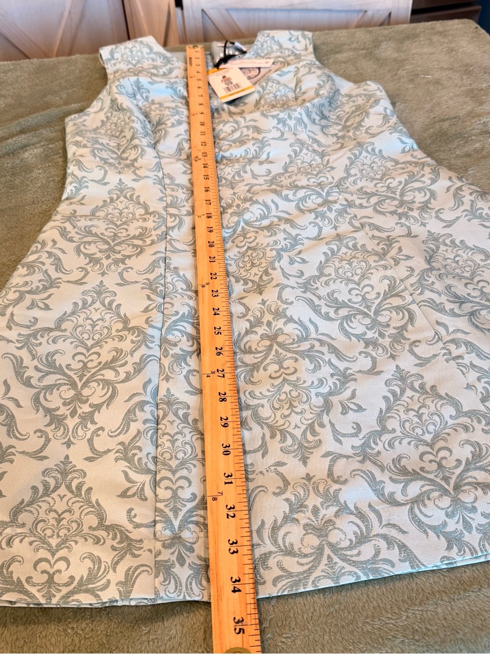 Bridgerton Cutout Heart Dress Teal Damask Pearl Back Detail Women’s M NWT - Picture 13 of 16